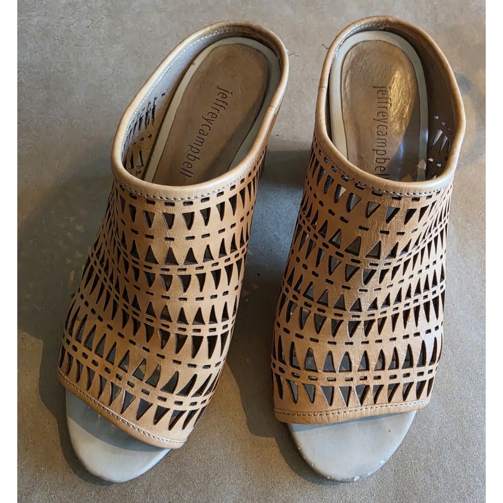 Jeffrey Campbell Leather Mule Women 7.5 Tan Geometric Boho Slip On Shoe